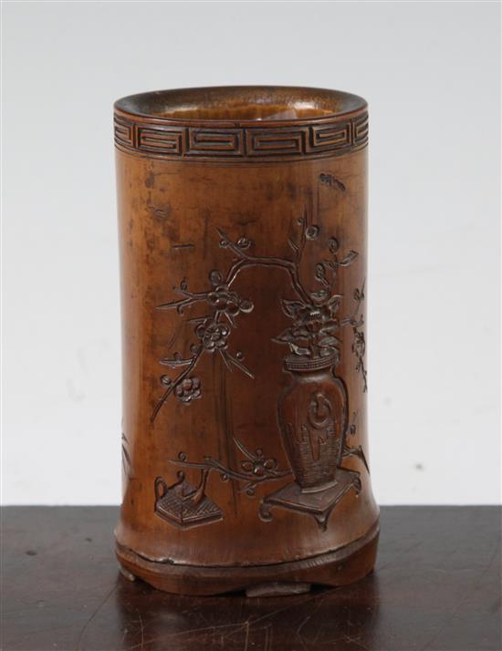 A Chinese small bamboo brush pot, 19th century, 12cm